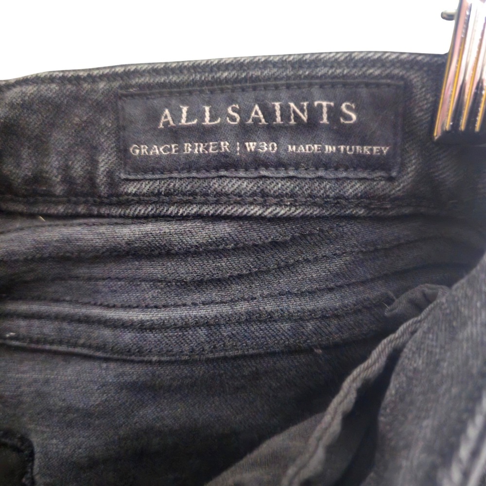 AllSaints Grace Biker Skinny Jeans Washed Black Moto Ribbed Knee W30 - Picture 8 of 9